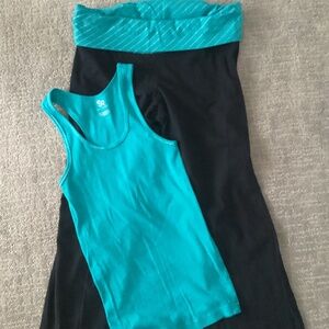 SO ACTIVEWEAR 2 PC SET TANK TOP LEGGINGS PANTS TURQUOISE BLACK SILVER JUNIORS L